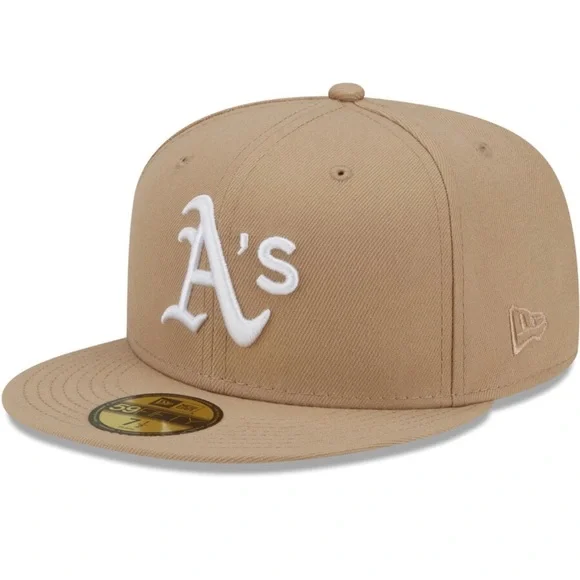 OAKLAND ATHLETICS NEW ERA X JOE FRESH GOODS 59FIFTY FITTED IN TAN WITH PINK